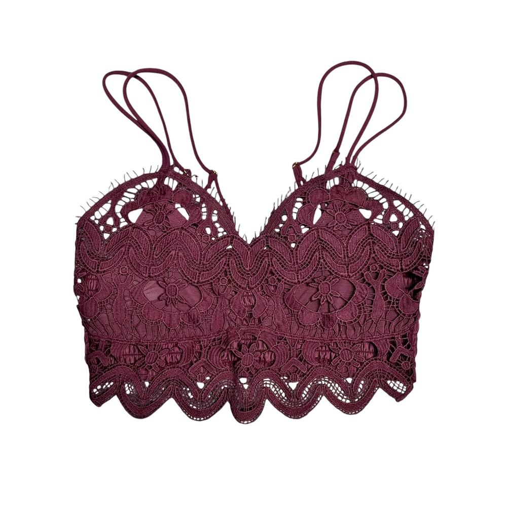 BY ANTHROPOLOGIE Viviette Lace Bra Bralette or Crop Top in Cherrywood Size S